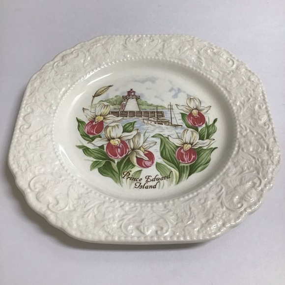 Prince Edward Island Bone China Plate Lady’s Slipper Orchids England Vintage PEI - Picture 4 of 8